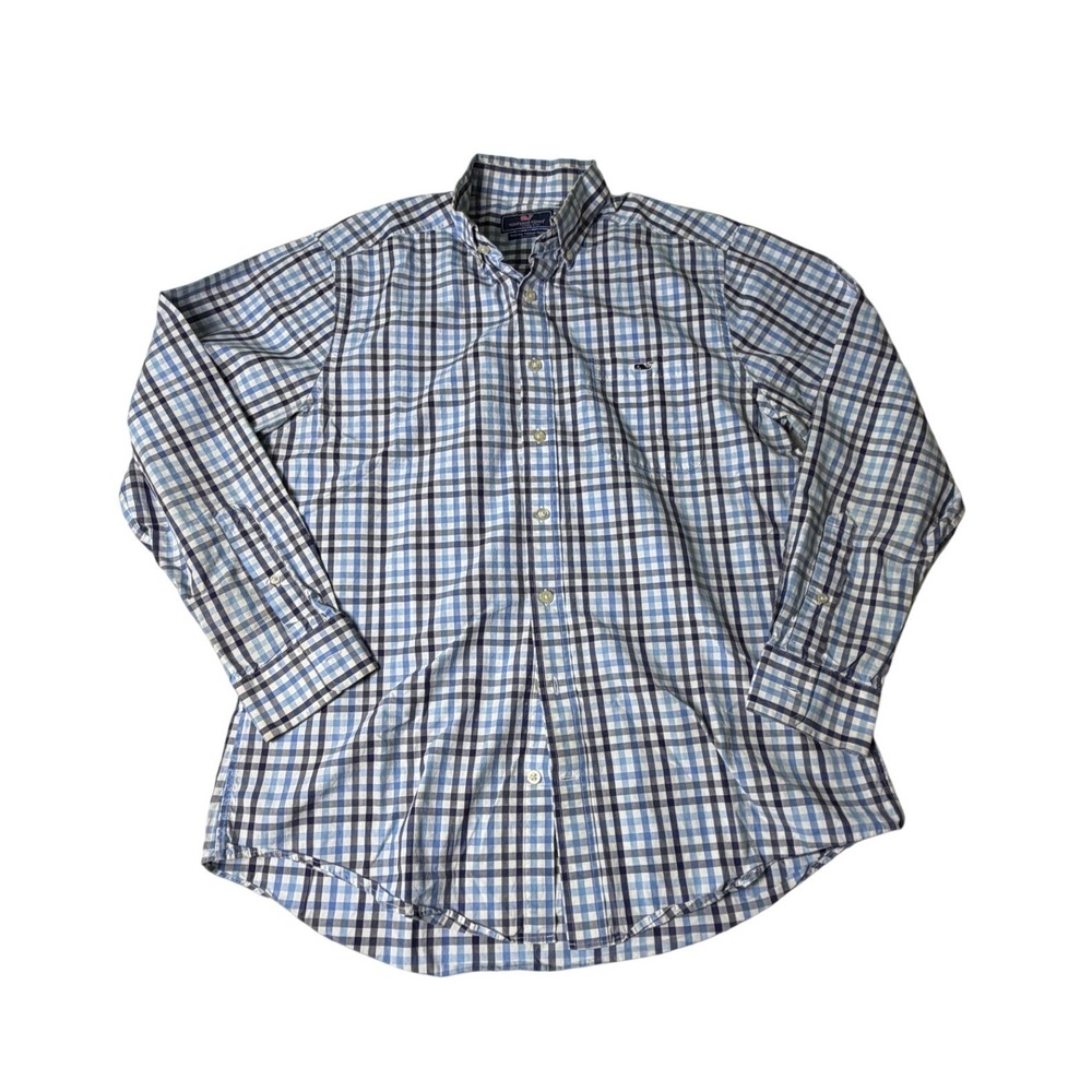 Vineyard Vines Button Down Shirt Mens L Blue Plaid Excellent Slim Fit Tucker